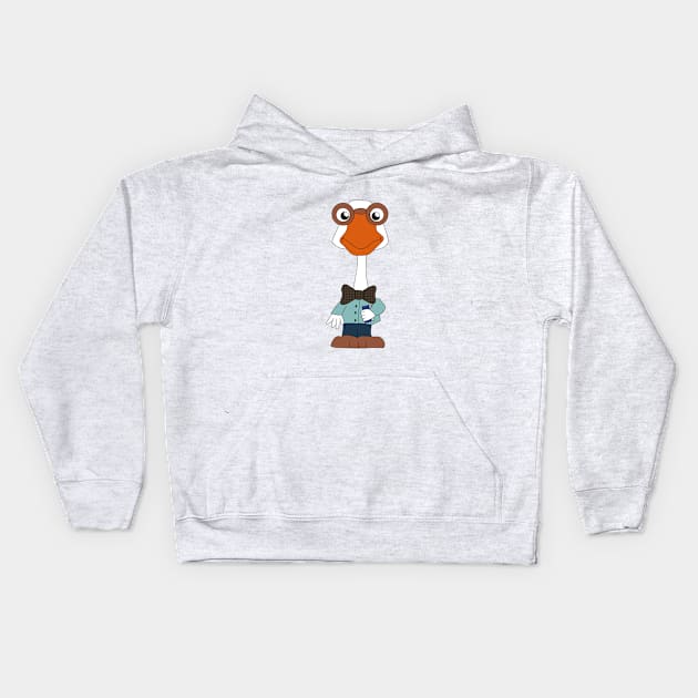 The smart goose with glasses Kids Hoodie by ludar